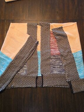 Peach and Turquoise Colorblock Knit Cardigan/Shawl